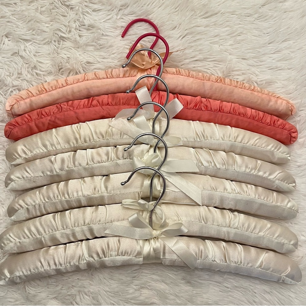 Vintage Satin Covered Clothes Hangers with Bows- 7 piece lot